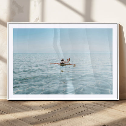 32624554-MGC-FP-36x24_White-Swimming Relaxation Wall Art Canvas Print, Framed Peaceful Water Art Picture Print, Clear Sea Perfect Minimalist Aquatic Decor