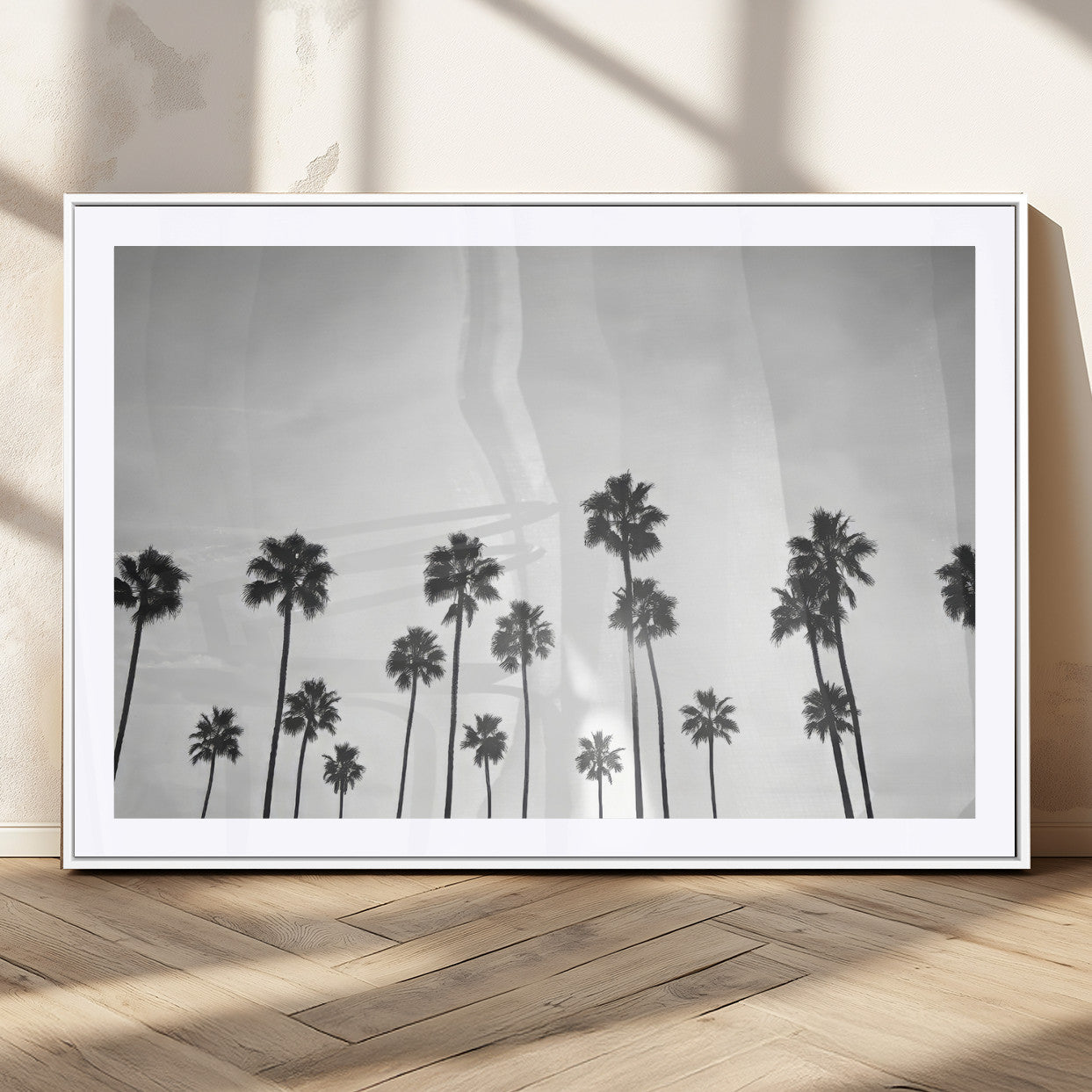 62298277-MGC-FP-36x24_White-Monochrome Palms Wall Art Canvas Print, Framed Minimalist Trees Art Picture Print, Silhouetted Palms Perfect Tropical Minimalist