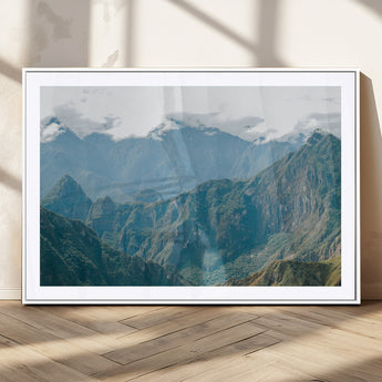 79393816-MGC-FP-36x24_White-Misty Mountain Wall Art Canvas Print, Framed Cloudy Andean Art Picture Print, Rugged Mountain Perfect Rustic Nature Decor Artwork