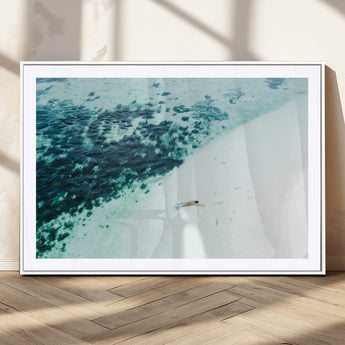 33764764-MGC-FP-36x24_White-Minimal Beach Wall Art Canvas Print, Framed Ocean Swimming Art Picture Print, Clear Ocean Perfect Minimal Coastal Decor Artwork