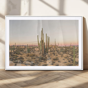76234974-MGC-FP-36x24_White-Desert Cactus Wall Art Canvas Print, Framed Baja Desert Art Picture Print, Pastel Desert Perfect Southwestern Boho Decor Artwork