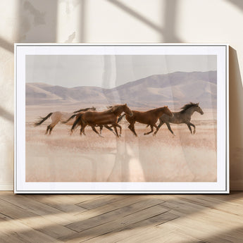 83644685-MGC-FP-36x24_White-Wild Horse Art Wall Art Canvas Print, Framed Rustic Western Art Picture Print, Desert Horse Scene Perfect Rustic Western Decor