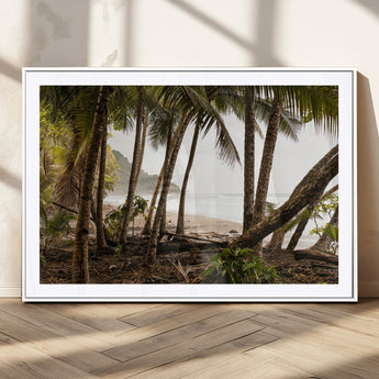 92093951-MGC-FP-36x24_White-Tropical Jungle Wall Art Canvas Print, Framed Palm Tree Forest Art Picture Print, Coastal Escape Perfect Jungle Retreat Decor