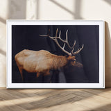 91871131-MGV-CV-36X24-Rustic Elk Art Wall Art Canvas Print, Framed Moody Wildlife Decor Art Picture Print, Western Animal Print Perfect Western Lodge