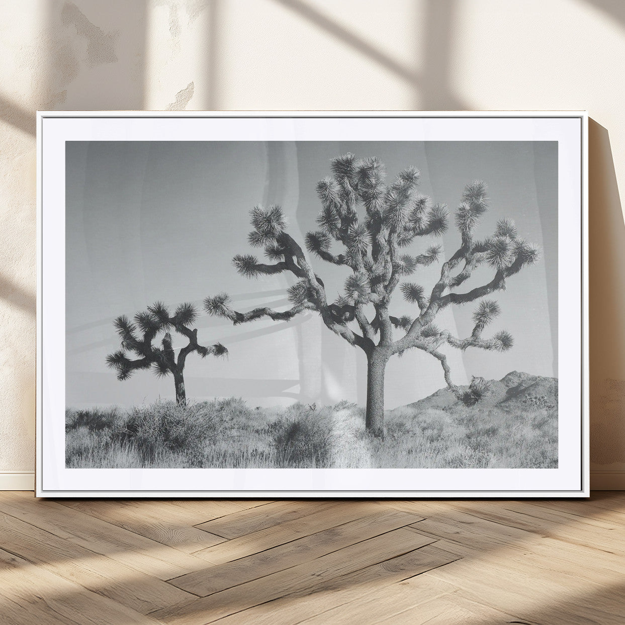 29996209-MGV-CV-36X24-Joshua Tree Art Wall Art Canvas Print, Framed Black White Landscape Art Picture Print, Desert Tree Decor Perfect Southwestern Boho