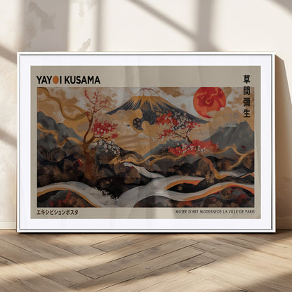 77970791-MGC-FP-36x24_White-Mount Fuji Golden Abstract Wall Art – Japanese Landscape Canvas Poster, Cherry Blossom & Red Sun Painting, Elegant Zen Oriental