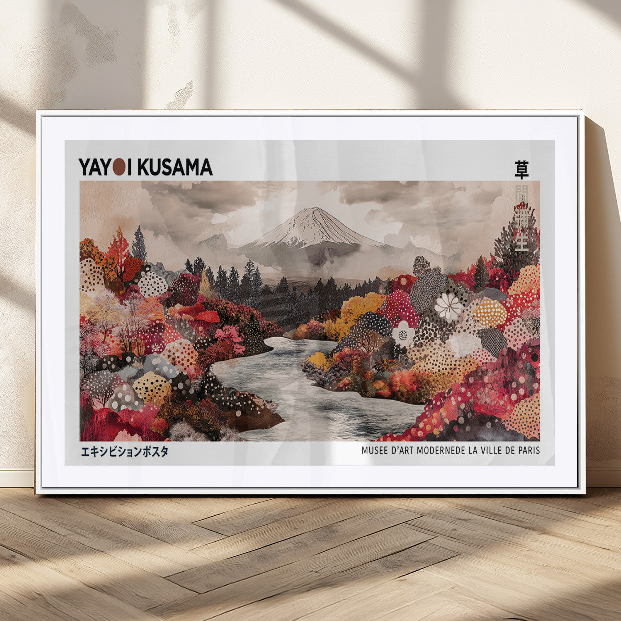 32352074-MGV-CV-36X24-Japanese Landscape Wall Art – Mount Fuji River Canvas Print, Modern Asian Inspired Nature Decor for Living Room, Bedroom, Office