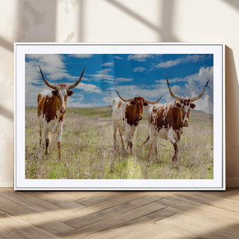 58099948-MGC-FP-36x24_White-Texas Longhorn Wall Art Canvas Print, Framed Western Decor Art Picture Print, Rustic Farmhouse Perfect Western Farmhouse Decor