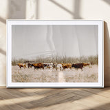 12454132-MGV-CV-36X24-Cow Herd Photography Wall Art Canvas Print, Framed Rustic Farmhouse Decor Art Picture Print, Western Ranch Style Perfect Rustic