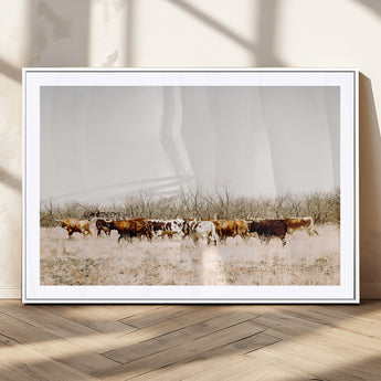 12454132-MGV-CV-36X24-Cow Herd Photography Wall Art Canvas Print, Framed Rustic Farmhouse Decor Art Picture Print, Western Ranch Style Perfect Rustic