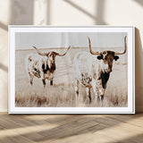 39672786-MGV-CV-36X24-Rustic Cow Scene Wall Art Canvas Print, Framed Farmhouse Style Cattle Art Picture Print, Prairie Animal Duo Perfect Rustic Western