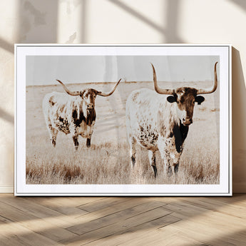 39672786-MGV-CV-36X24-Rustic Cow Scene Wall Art Canvas Print, Framed Farmhouse Style Cattle Art Picture Print, Prairie Animal Duo Perfect Rustic Western