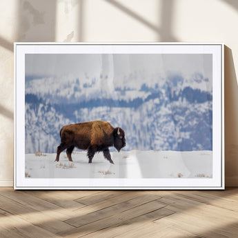 58512275-MGC-FP-36x24_White-Cowboy Aesthetic Wall Art Canvas Print, Framed Neutral Animal Theme Art Picture Print, Bison Ranch Style Perfect Rustic Western
