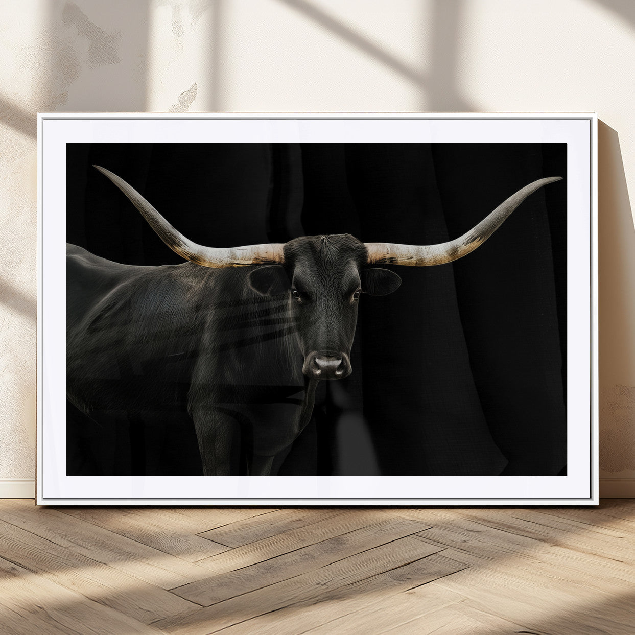 23572907-MGC-FP-36x24_White-Texas Longhorn Wall Art Canvas Print, Framed Rustic Western Decor Art Picture Print, Farmhouse Animal Perfect Modern Western