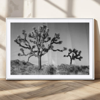 93692513-MGC-FP-36x24_White-Joshua Tree Wall Art Canvas Print, Framed Monochrome Desert Art Picture Print, Minimalist Nature Scene Perfect Southwestern