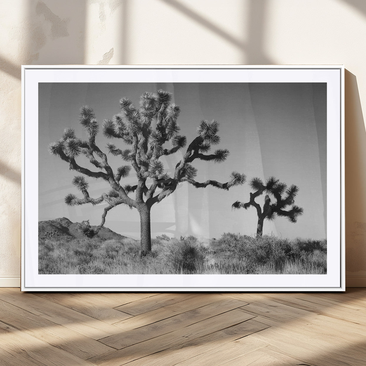 93692513-MGV-CV-36X24-Joshua Tree Wall Art Canvas Print, Framed Monochrome Desert Art Picture Print, Minimalist Nature Scene Perfect Southwestern