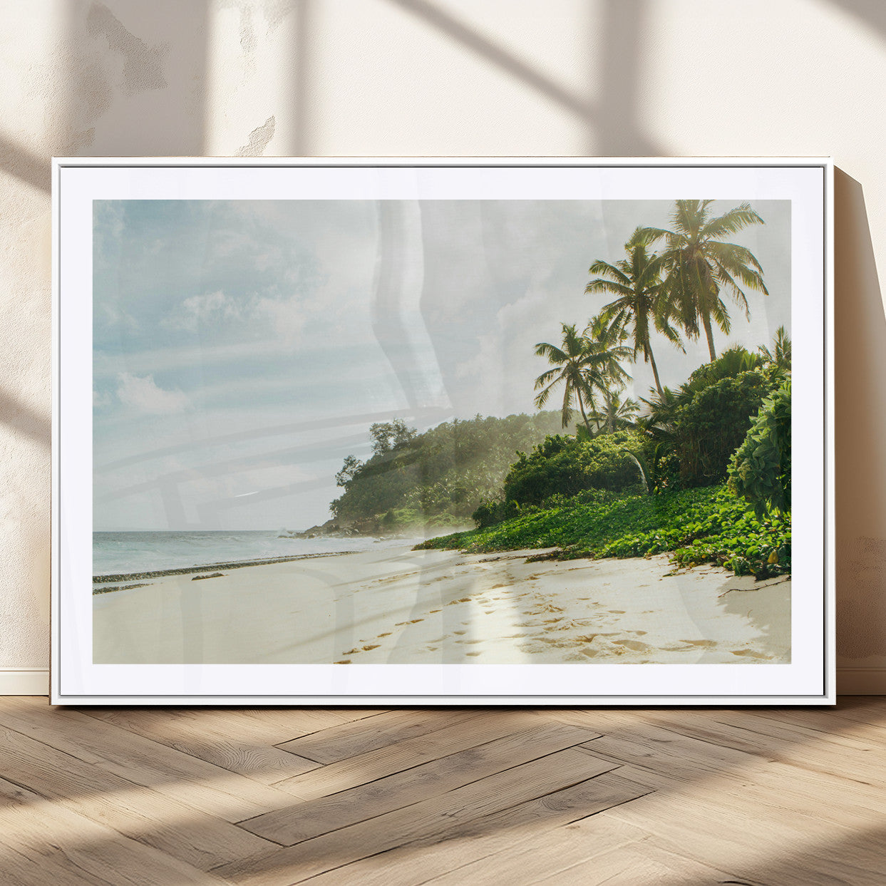 42984524-MGC-FP-36x24_White-Relaxing Beach Wall Art Canvas Print, Framed Ocean View Art Picture Print, Coastal Serenity Perfect Tropical Coastal Decor Artwork