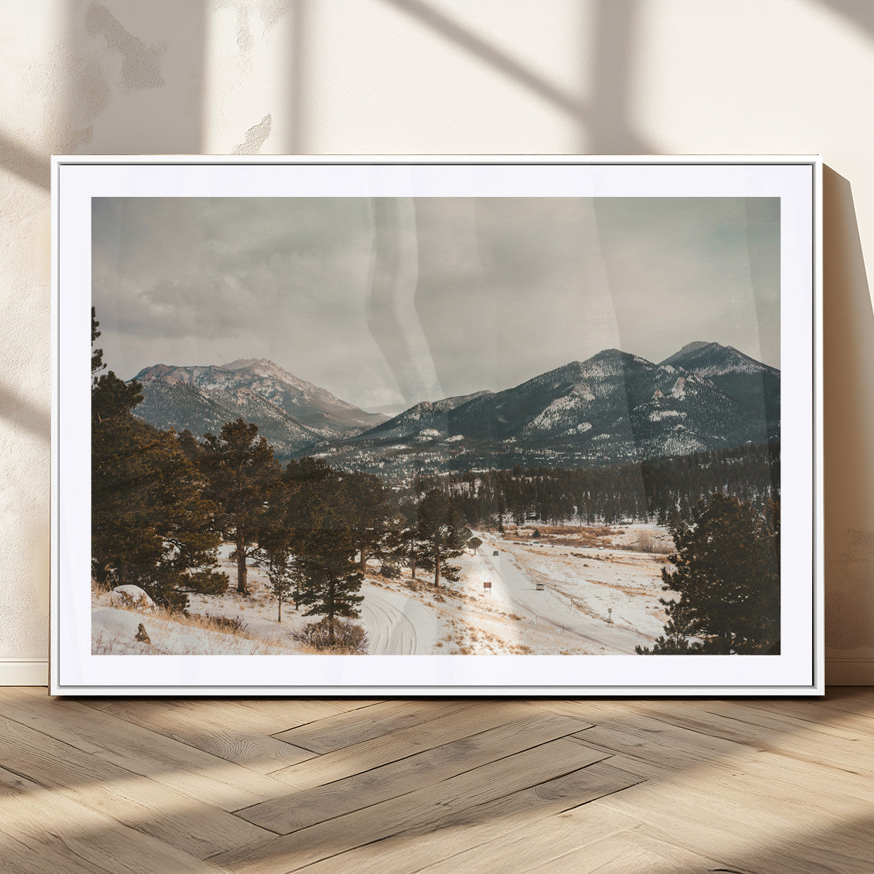 77311749-MGV-CV-36X24-Mountain Landscape Wall Art Canvas Print, Framed Snowy Peaks Art Picture Print, Alpine Aesthetic Perfect Rustic Winter Decor