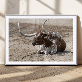 76549210-MGV-CV-36X24-Texas Longhorn Wall Art Canvas Print, Framed Country Living Art Picture Print, Farmhouse Aesthetic Perfect Western Rustic Decor