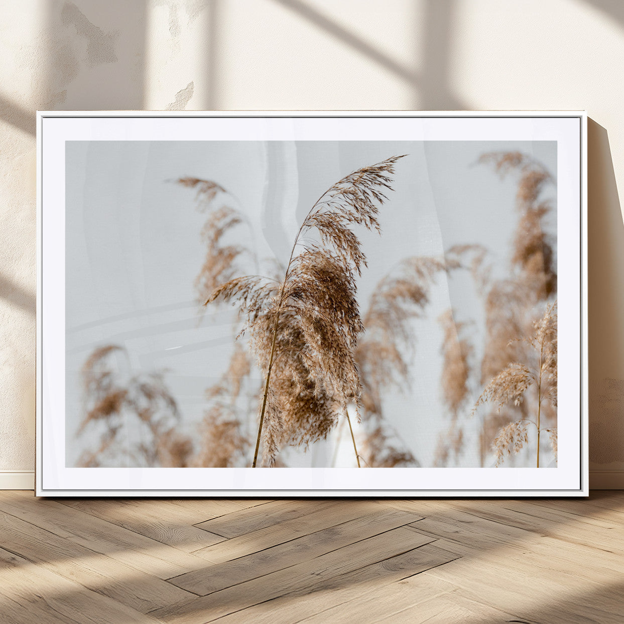17019393-MGV-CV-36X24-Pampas Grass Wall Art Canvas Print, Framed Neutral Tones Art Picture Print, Minimalist Nature Perfect Boho Minimalist Decor