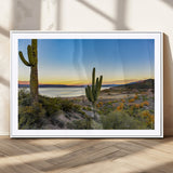 52844711-MGC-FP-36x24_White-Saguaro Cactus Wall Art Canvas Print, Framed Desert Sunset Art Picture Print, Southwestern Scene Perfect Southwestern Rustic Decor