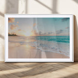 94538225-MGV-CV-36X24-Beach Sunset Wall Art Canvas Print, Framed Ocean Waves Art Picture Print, Summer Escape Perfect Coastal Serenity Decor Artwork