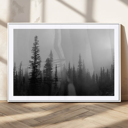 73138900-MGC-FP-36x24_White-Misty Pines Wall Art Canvas Print, Framed Woodland Photography Art Picture Print, Minimalist Decor Perfect Modern Rustic Decor
