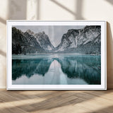 73098373-MGC-FP-36x24_White-Mountain Lake Wall Art Canvas Print, Framed Winter Wonderland Art Picture Print, Snowy Peaks Perfect Modern Nature Decor Artwork