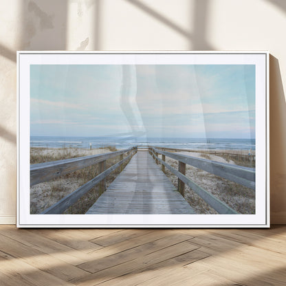 31602988-MGC-FP-36x24_White-Beach Boardwalk Wall Art Canvas Print, Framed Coastal Serenity Art Picture Print, Ocean View Perfect Coastal Minimalist Decor
