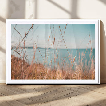 36108696-MGV-CV-36X24-Coastal Grass Wall Art – Serene Ocean View Canvas Print, Beach Nature Photography Decor for Living Room, Bedroom, Office or Modern