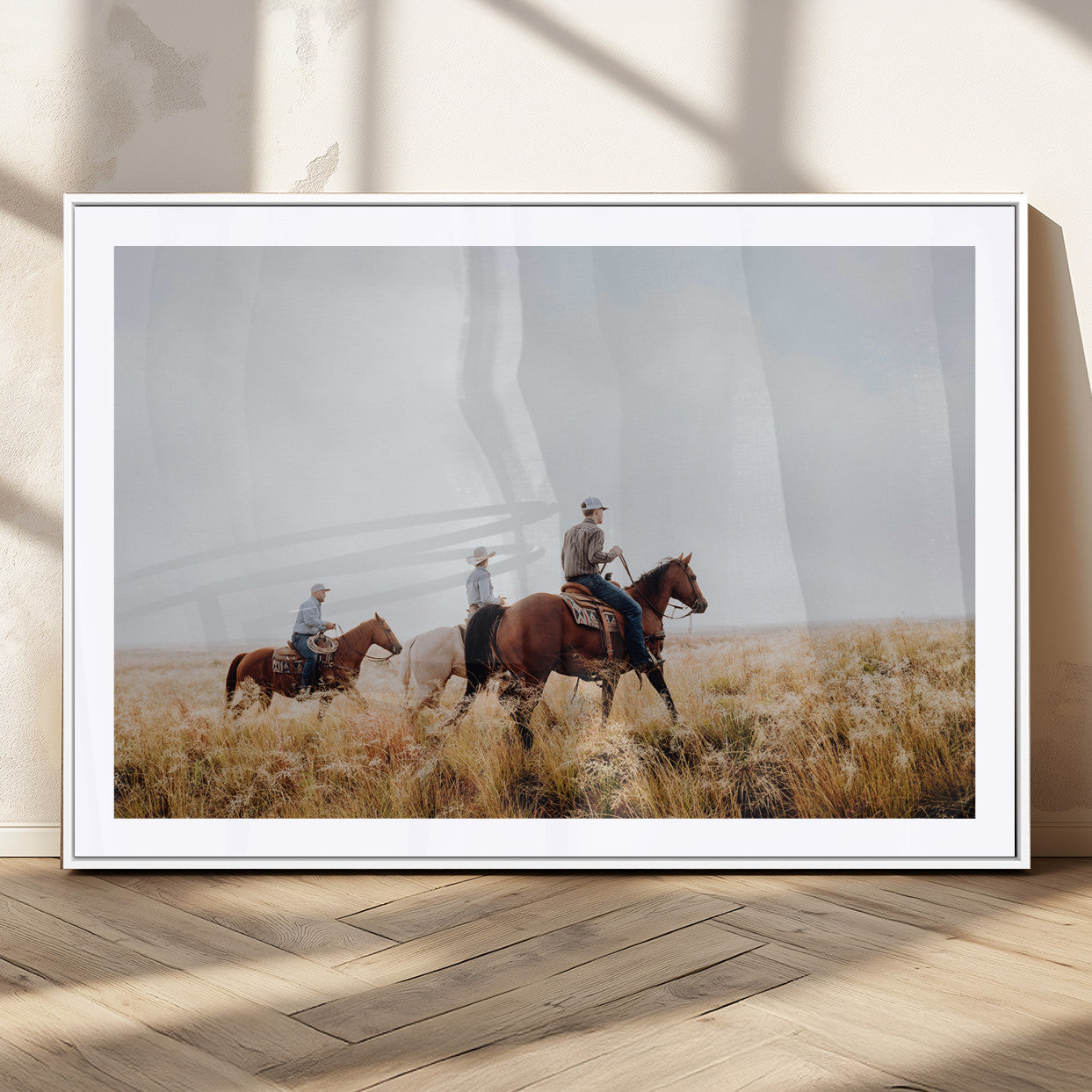94723307-MGV-CV-36X24-Western Cowboys Wall Art Canvas Print, Framed Rustic Prairie Art Picture Print, Horseback Riding Perfect Rustic Western Decor