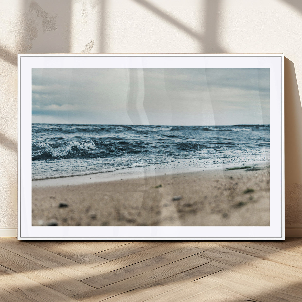 81812590-MGC-FP-36x24_White-Ocean Wall Art Wall Art Canvas Print, Framed Coastal Canvas Art Picture Print, Moody Seascape Perfect Coastal Minimalist Decor