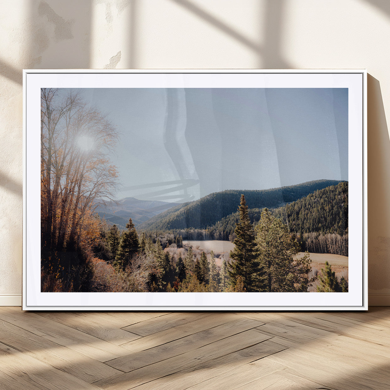 52941305-MGV-CV-36X24-Rustic Landscape Wall Art Canvas Print, Framed Serene Valley Art Picture Print, Pine Tree Horizon Perfect Rustic Cabin Decor