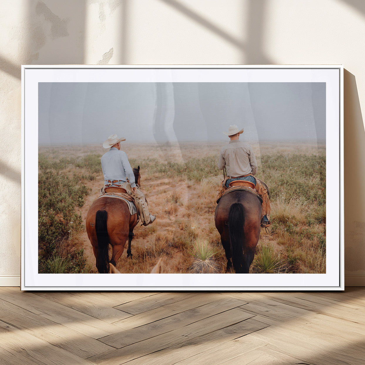 54943176-MGC-FP-36x24_White-Cowboy Wall Art Wall Art Canvas Print, Framed Western Canvas Art Picture Print, Rustic Ranch Scene Perfect Rustic Western Decor