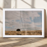 22754563-MGV-CV-36X24-Earthy Tones Wall Art Canvas Print, Framed Rustic Nature Art Picture Print, Solitary Buffalo Perfect Western Minimalist Decor