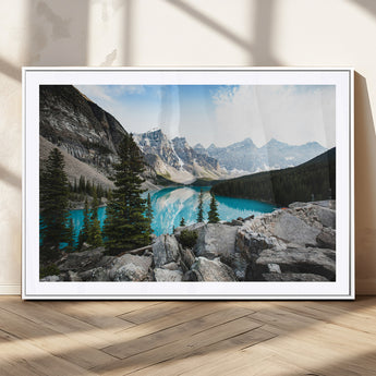 98014896-MGC-FP-36x24_White-Canadian Rockies Wall Art Canvas Print, Framed Mountain Landscape Art Picture Print, Turquoise Water Perfect Scandinavian