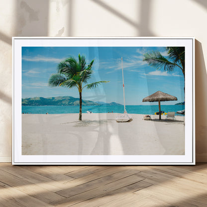 42623350-MGC-FP-36x24_White-Tropical Beach Wall Art Canvas Print, Framed Palm Tree Art Picture Print, Ocean View Perfect Tropical Coastal Decor Artwork