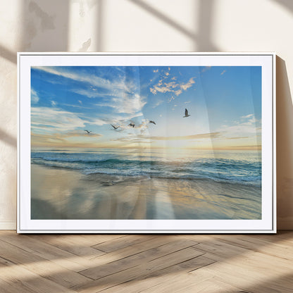 20708696-MGV-CV-36X24-Minimalist Seaside Wall Art Canvas Print, Framed Morning Glow Art Picture Print, Golden Reflections Perfect Coastal Minimalist