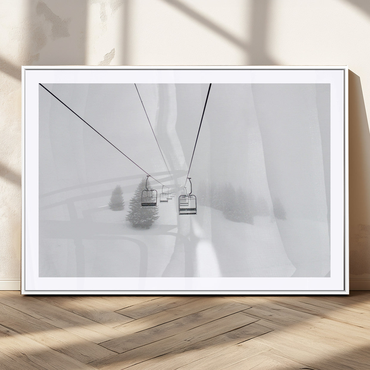 20216390-MGV-CV-36X24-Ski Lift Wall Art Canvas Print, Framed Snowy Landscape Art Picture Print, Alpine Adventure Perfect Nordic Minimalist Decor Artwork