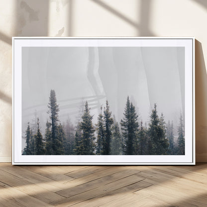 42364796-MGV-CV-36X24-Foggy Forest Wall Art Canvas Print, Framed Misty Pines Art Picture Print, Moody Woodland Perfect Scandinavian Minimalist Decor