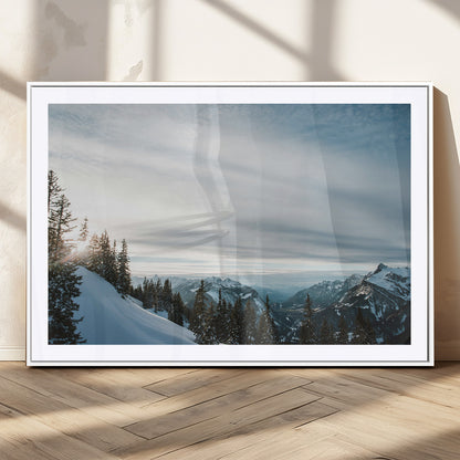 55564749-MGC-FP-36x24_White-Snowy Mountains Wall Art Canvas Print, Framed Alpine Landscape Art Picture Print, Frosty Peaks Perfect Nordic Minimalist Decor