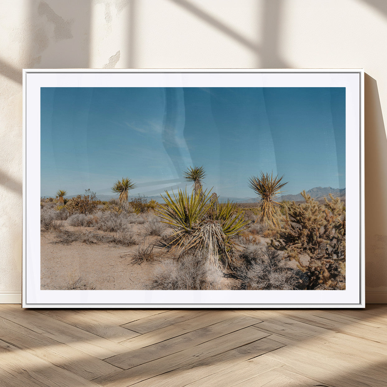 35156165-MGC-FP-36x24_White-Joshua Tree Wall Art Canvas Print, Framed Desert Landscape Art Picture Print, Warm Earth Tones Perfect Southwestern Minimalist