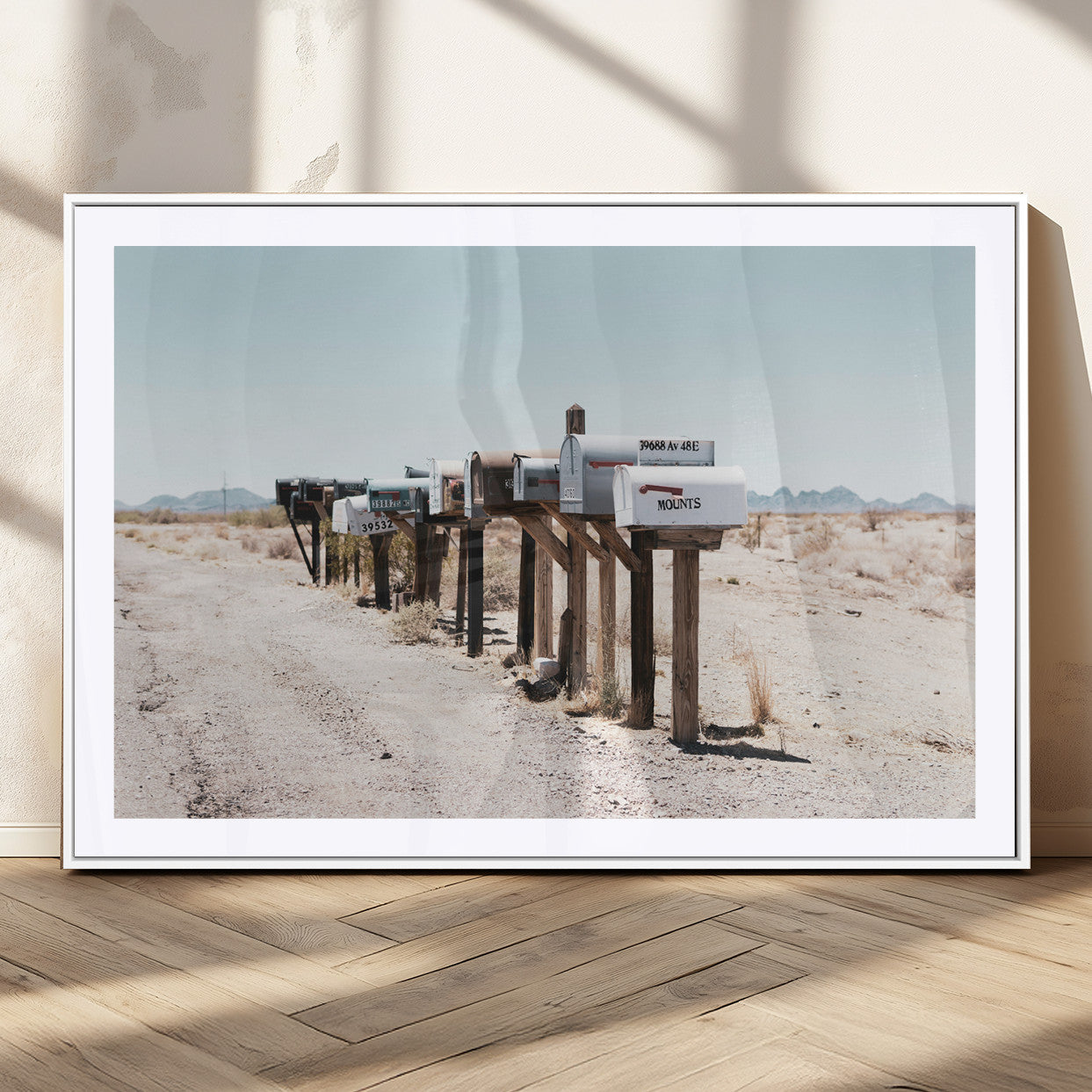 54616109-MGV-CV-36X24-Desert Mailboxes Wall Art – Rustic Rural Roadside Photography Canvas Print, American Southwest Landscape Home Decor for Living