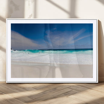 55017356-MGC-FP-36x24_White-Ocean Beach Wall Art – Turquoise Wave and White Sand Shoreline Canvas Print, Coastal Seascape Photography Decor for Living Room,