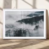 67569654-MGV-CV-36X24-Foggy Forest Wall Art – Mist Covered Hills and Trees Landscape Canvas Print, Moody Nature Photography Decor for Living Room,