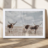 65621083-MGC-FP-36x24_White-Texas Longhorn Wall Art – Rustic Western Cattle Canvas Print, Southwestern Ranch Photography Decor for Living Room, Office,