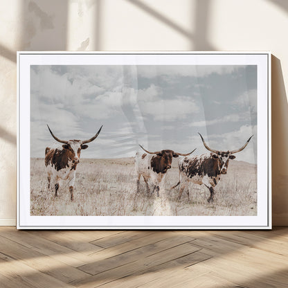 65621083-MGC-FP-36x24_White-Texas Longhorn Wall Art – Rustic Western Cattle Canvas Print, Southwestern Ranch Photography Decor for Living Room, Office,