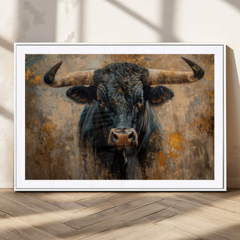 91615410-MGC-FP-36x24_White-Bull Wall Art – Rustic Western Longhorn Canvas Print, Powerful Abstract Animal Painting, Farmhouse Ranch Decor for Living Room,