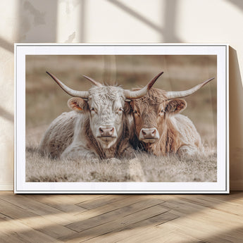 38651722-MGV-CV-36X24-Cow Wall Art – Rustic Longhorn Pair Canvas Print, Western Farmhouse Animal Painting, Country Ranch Decor for Living Room, Bedroom,