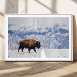 21623194-MGV-CV-36X24-Snow Bison Wall Art – Majestic Buffalo Wildlife Canvas Print, Winter Nature Décor for Rustic Living Room, Farmhouse, Cabin, Lodge